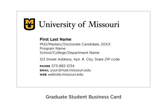 Example of the setup for graduate student business cards.