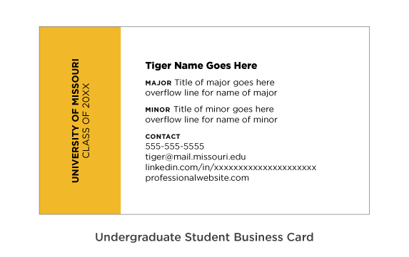 Example of the setup for undergraduate student business cards.