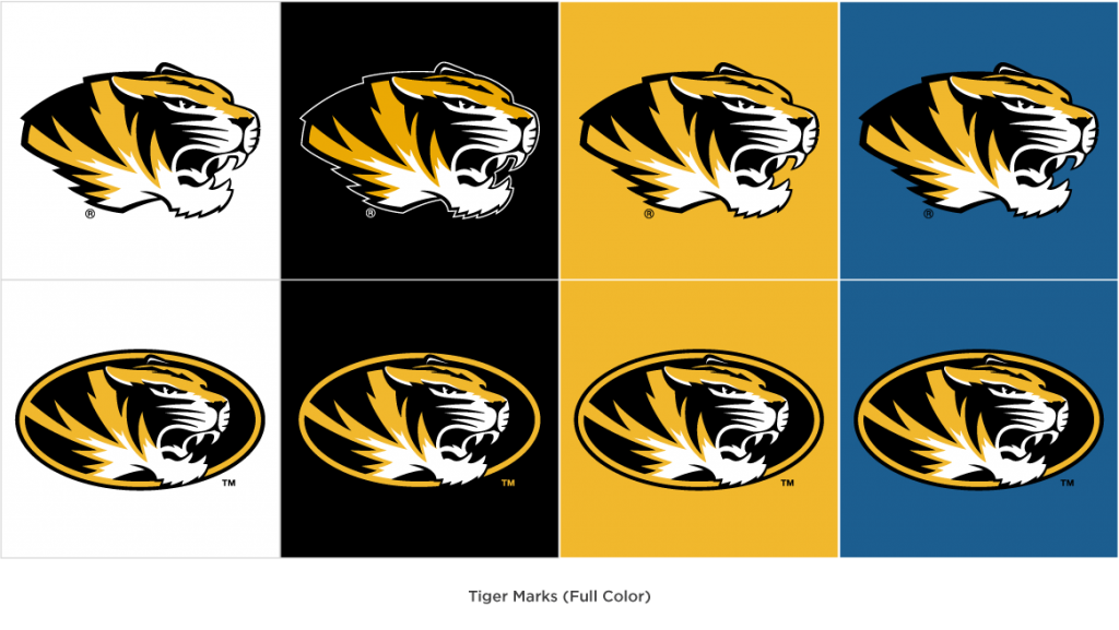 Full color variations of the spirit tiger head and athletic tiger head on different color backgrounds. 