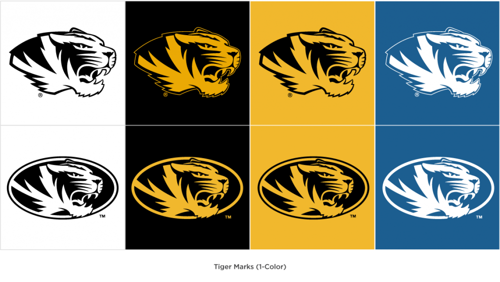 One color spirit tiger head and athletic tiger head marks on different color backgrounds. 