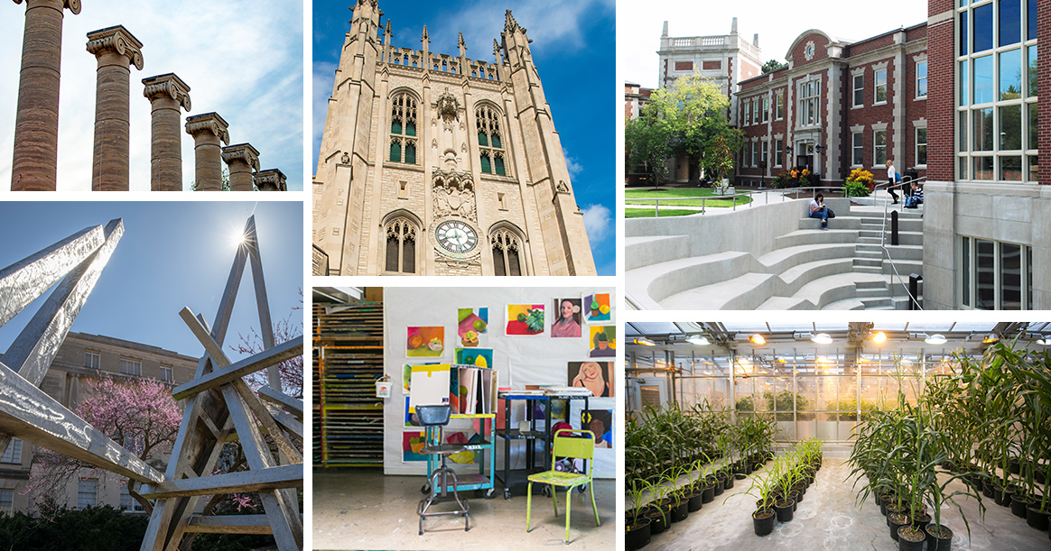 Examples of brand photography style showing campus beauty and unique spaces.