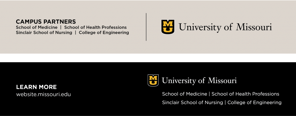 Two examples of using the University of Missouri signature with school and department names