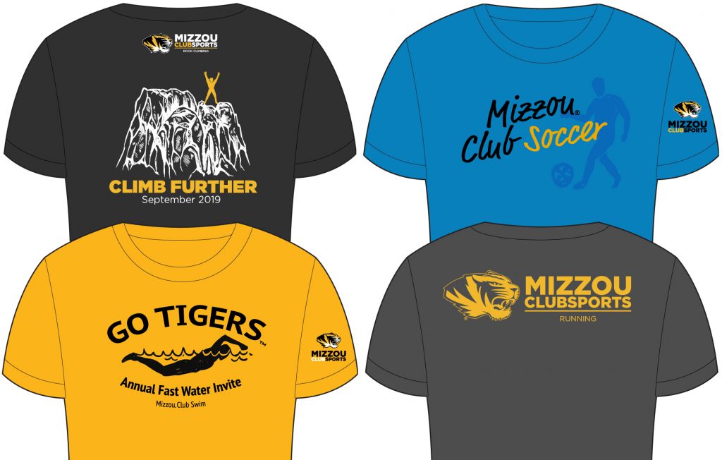Examples of Mizzou Club Sports t-shirt designs that meet guidelines.