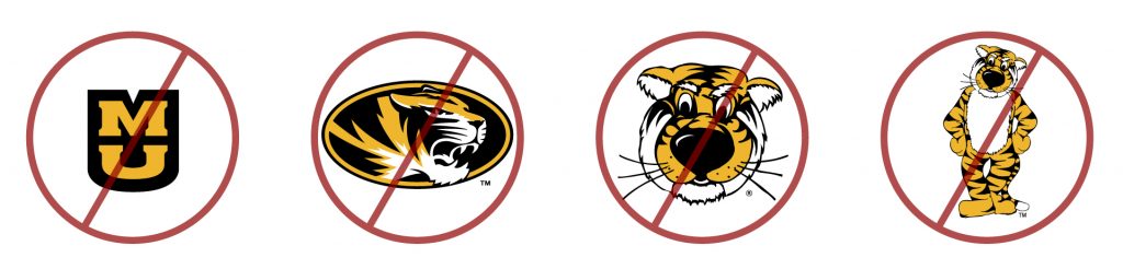 Mizzou trademarks that Mizzou Club Sports are not allowed to use: Stacked MU, Athletic Tiger Head, Truman the Tiger