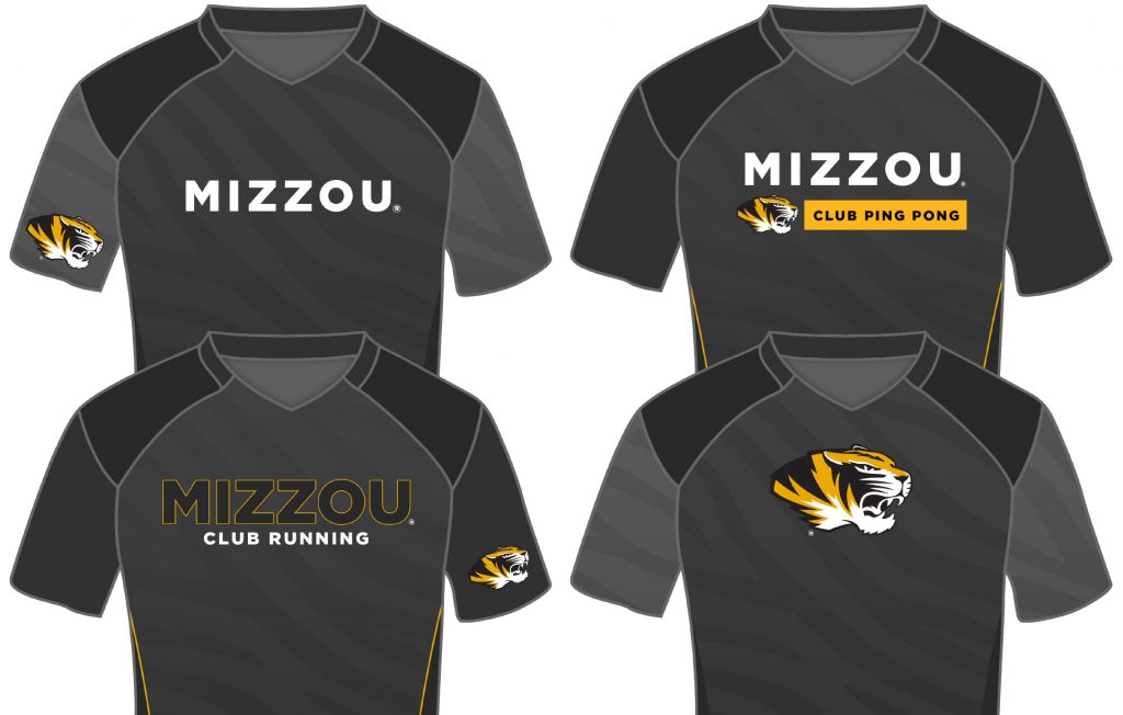 Examples of Mizzou Club Sports uniforms that meet university guidelines.