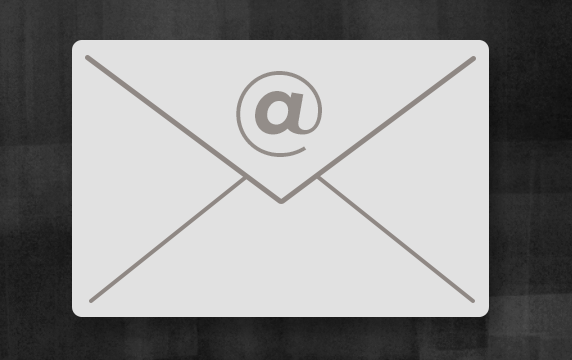 Graphic showing an envelope with an @ sign for email.