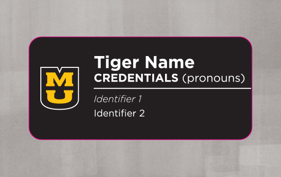 Graphic showing an example of a Mizzou nametag.