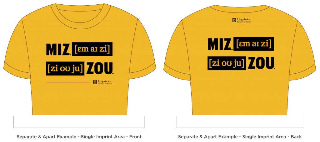 Graphic example showing separate and apart guidelines for a single imprint area on the front or back of a t-shirt.