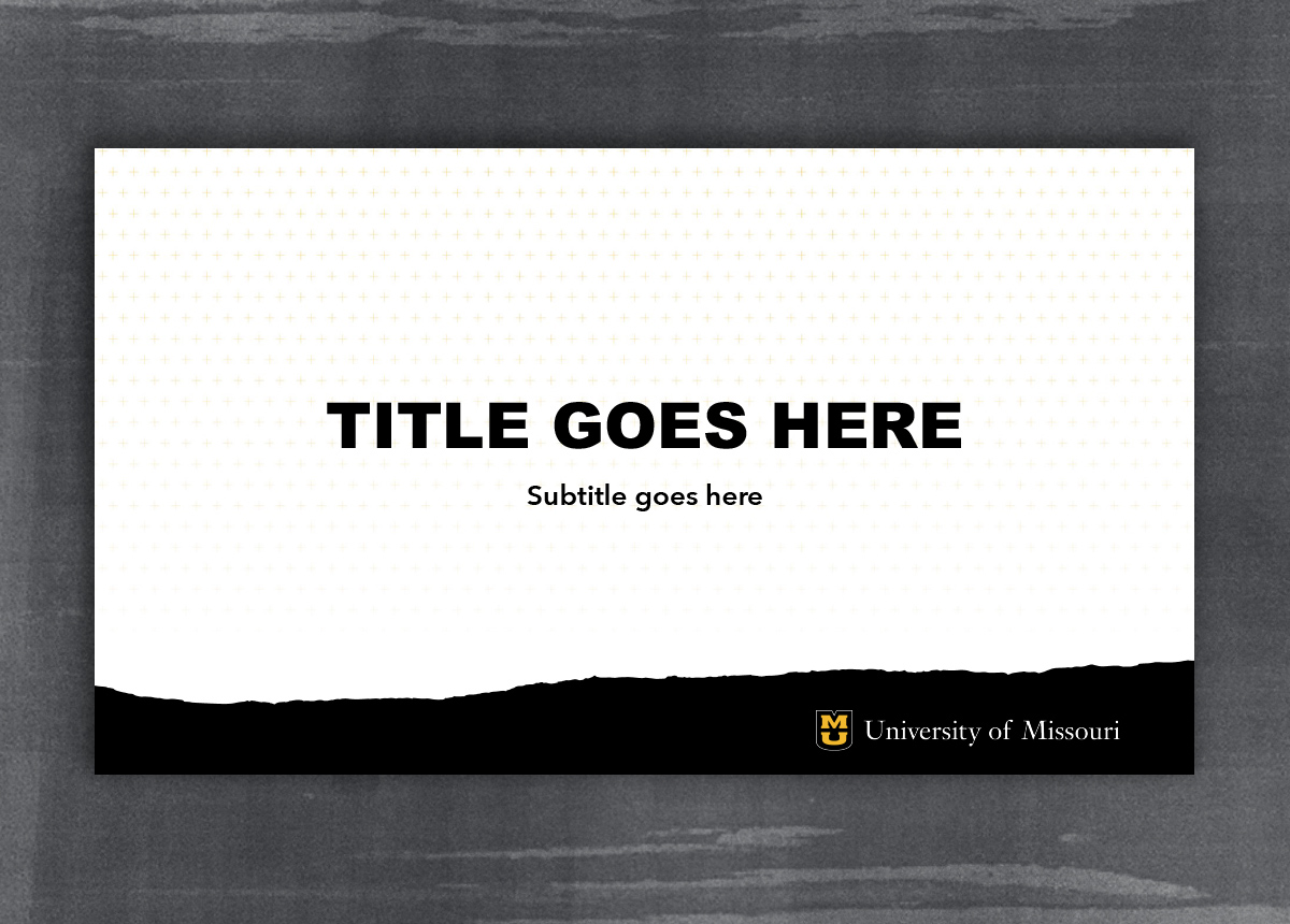 Powerpoint Template with gold plus pattern background and black page tear footer