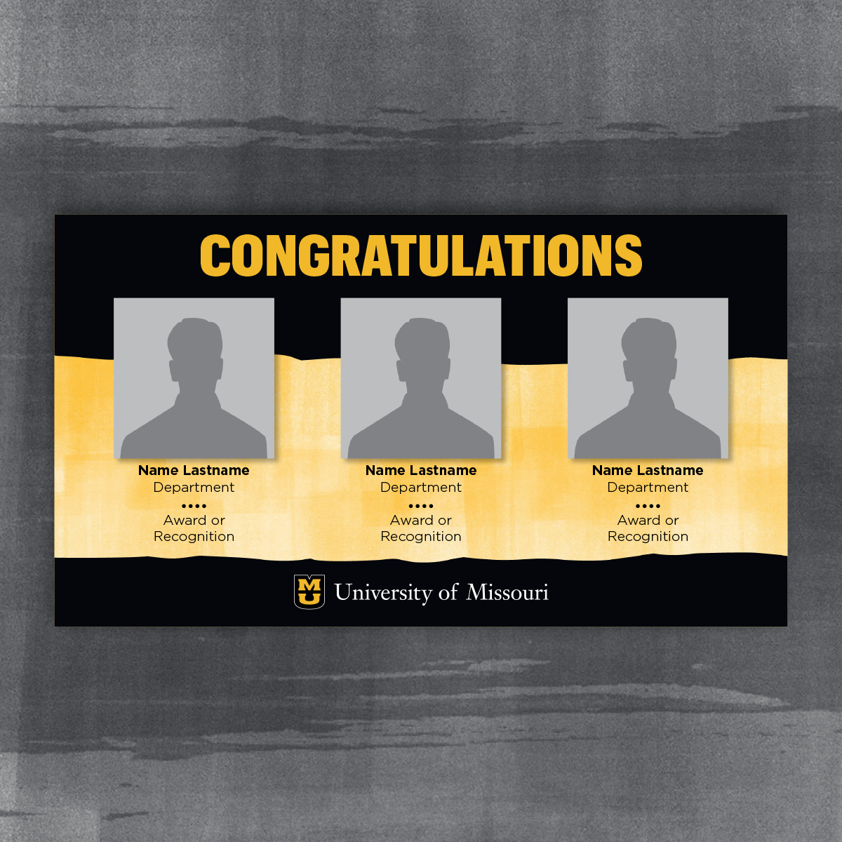 Congratulations slide for multiple square portraits. Black page tears and gold background