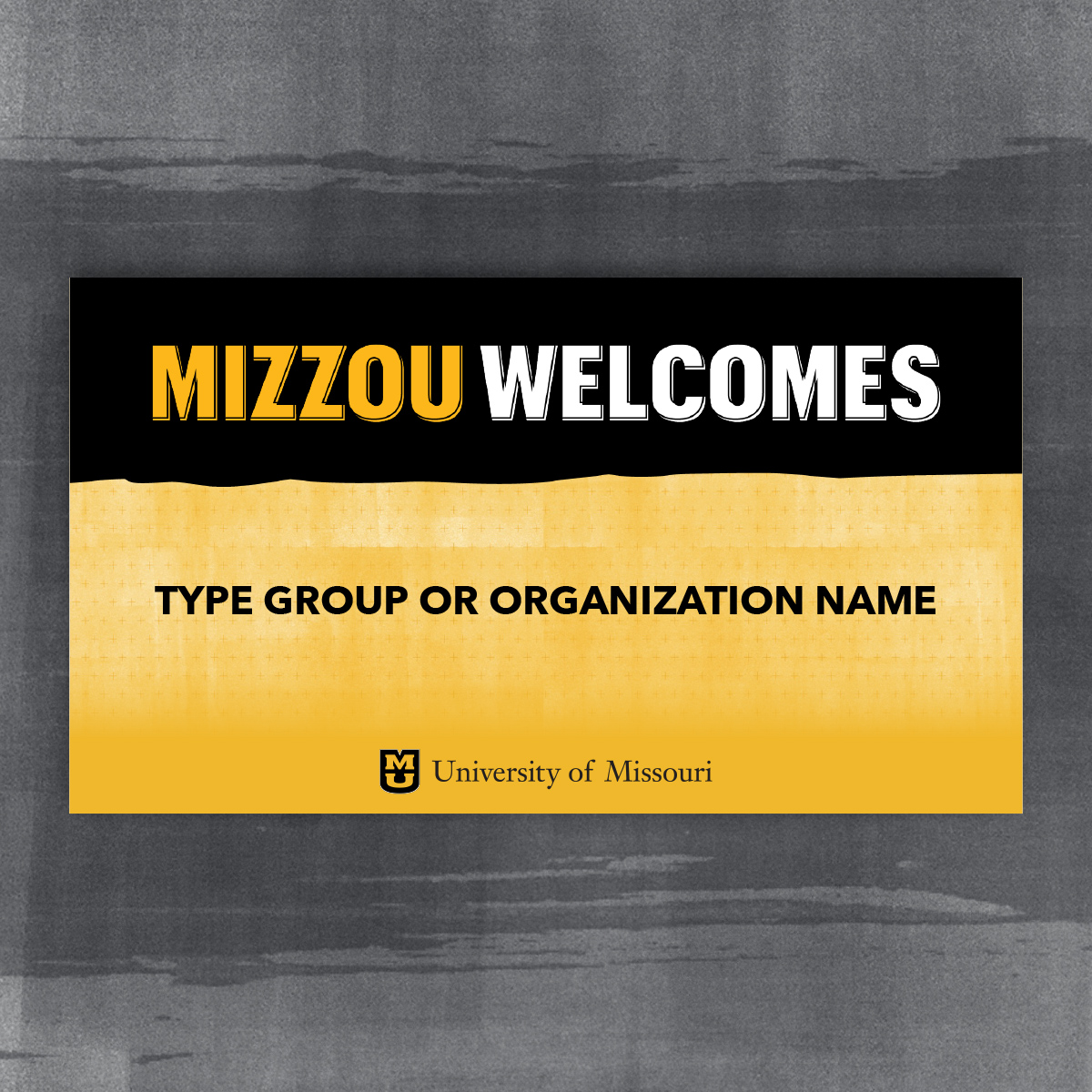 Mizzou Welcomes LED template. Black page tear header and gold plus background