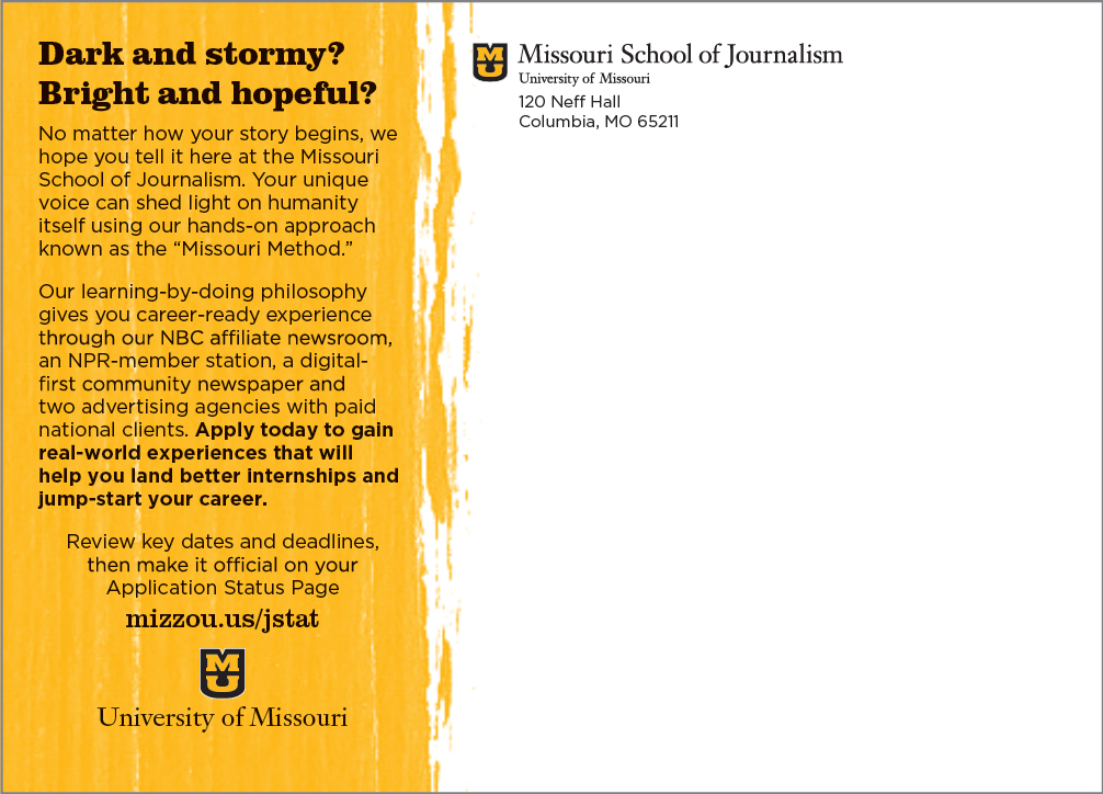 Back of a postcard for The Missouri School of Journalism