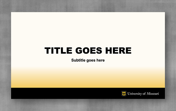 Basic Powerpoint template with white and gold gradient background with a black bar footer