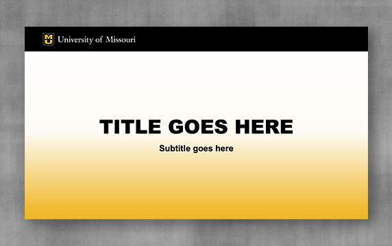 Basic Powerpoint template with white and gold gradient background with a black bar at the top