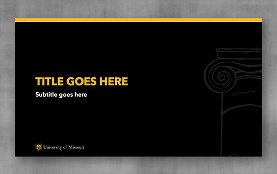 Powerpoint template with a black background and illustration of a column along the right side.
