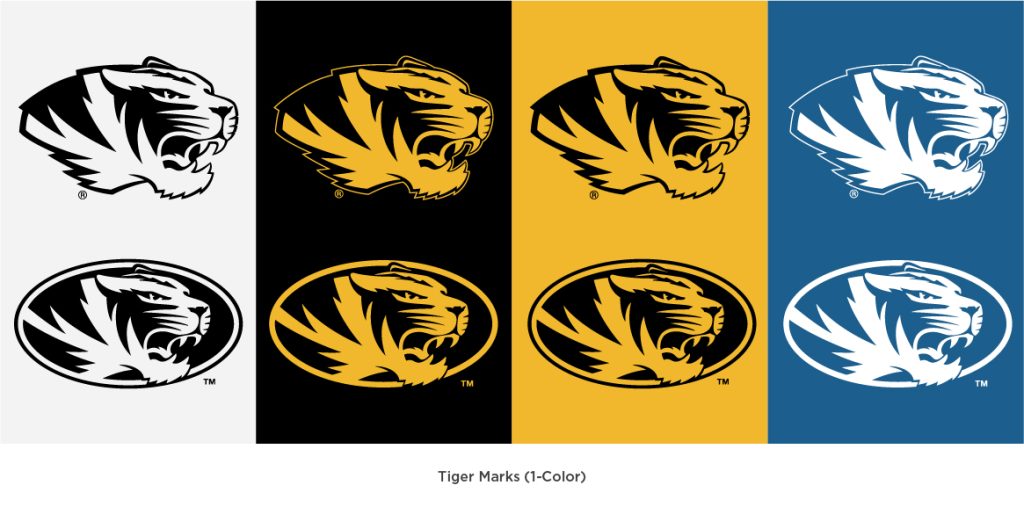 One color spirit tiger head and athletic tiger head marks on different color backgrounds. 